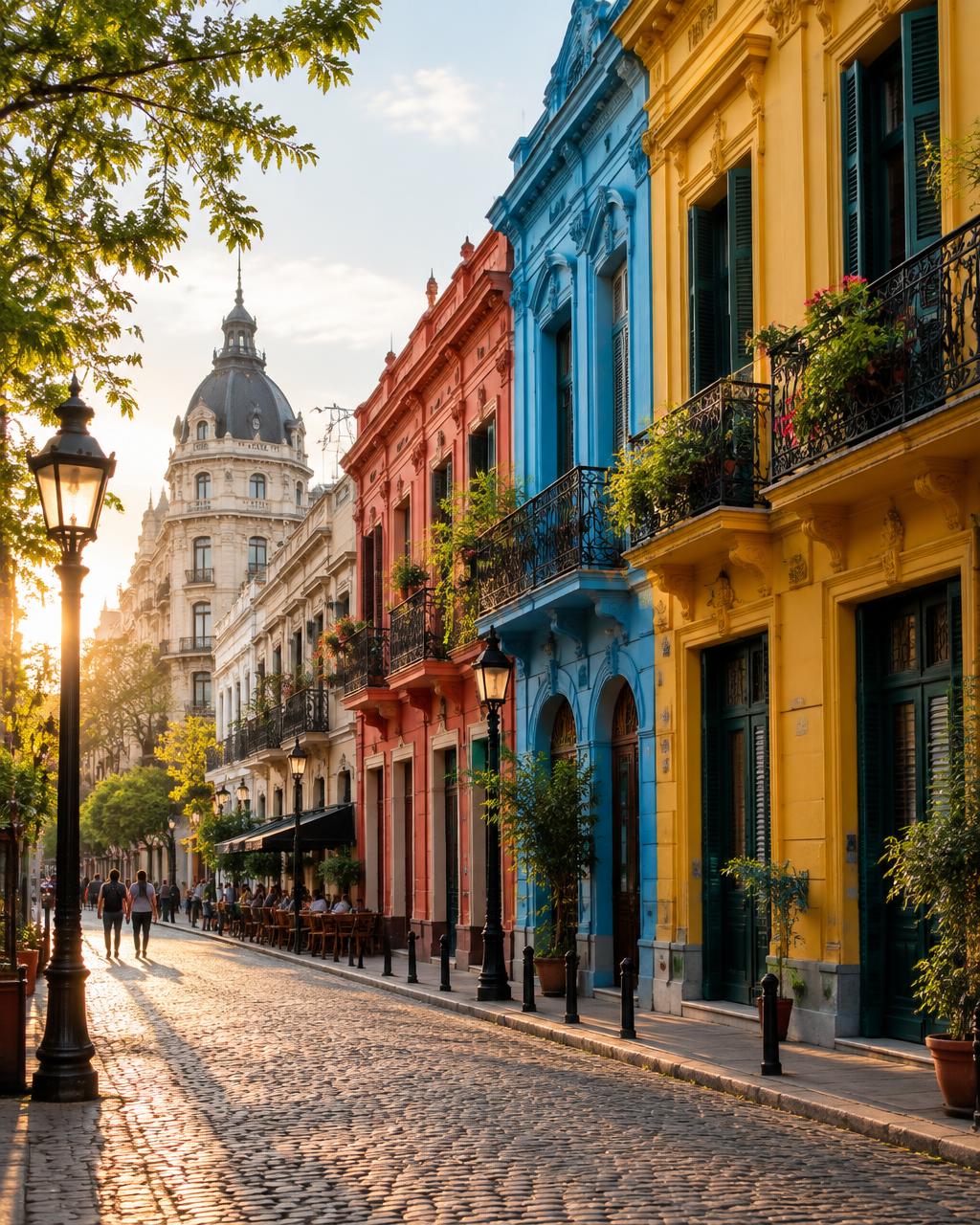 Rua histórica com fachadas coloridas em Buenos Aires